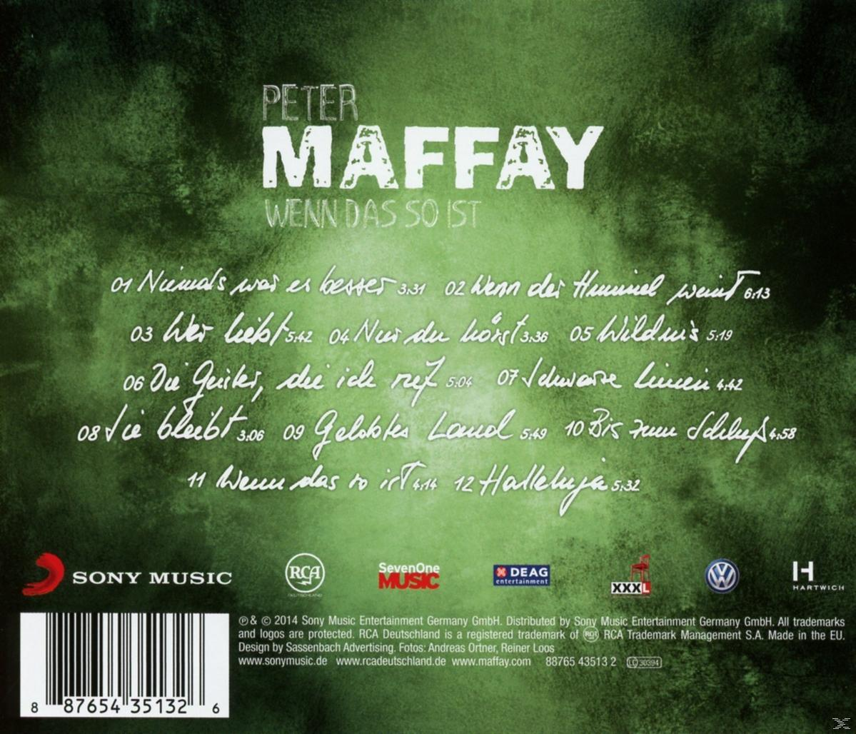 Peter Maffay Albumcover mit Titelliste auf grünem Hintergrund mit Logos.