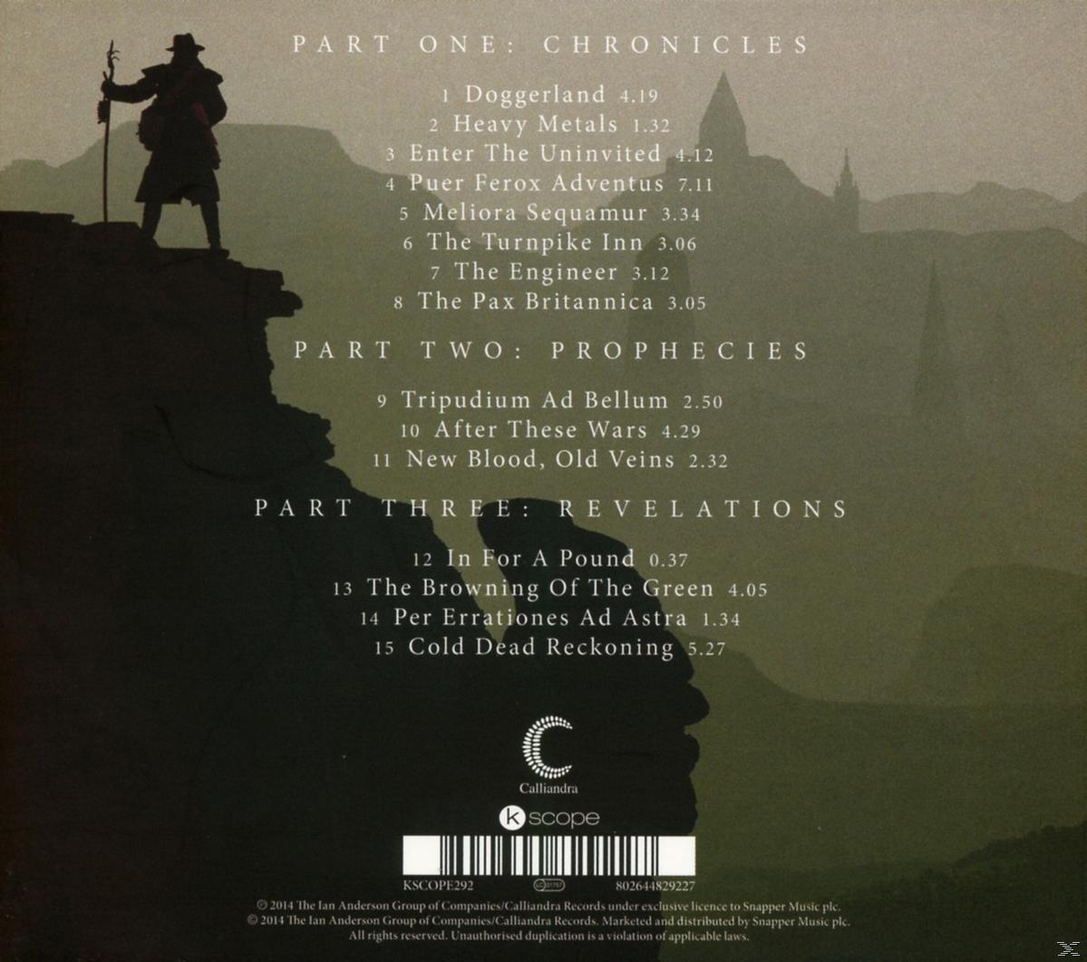 Albumcover mit Figur auf einem Hügel, Text und Songtiteln.