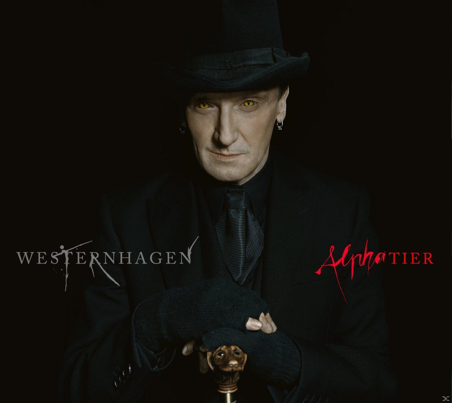 Mann in schwarzem Anzug und Hut. Text sagt 'WESTERNHAGEN' und 'Alphatier'.