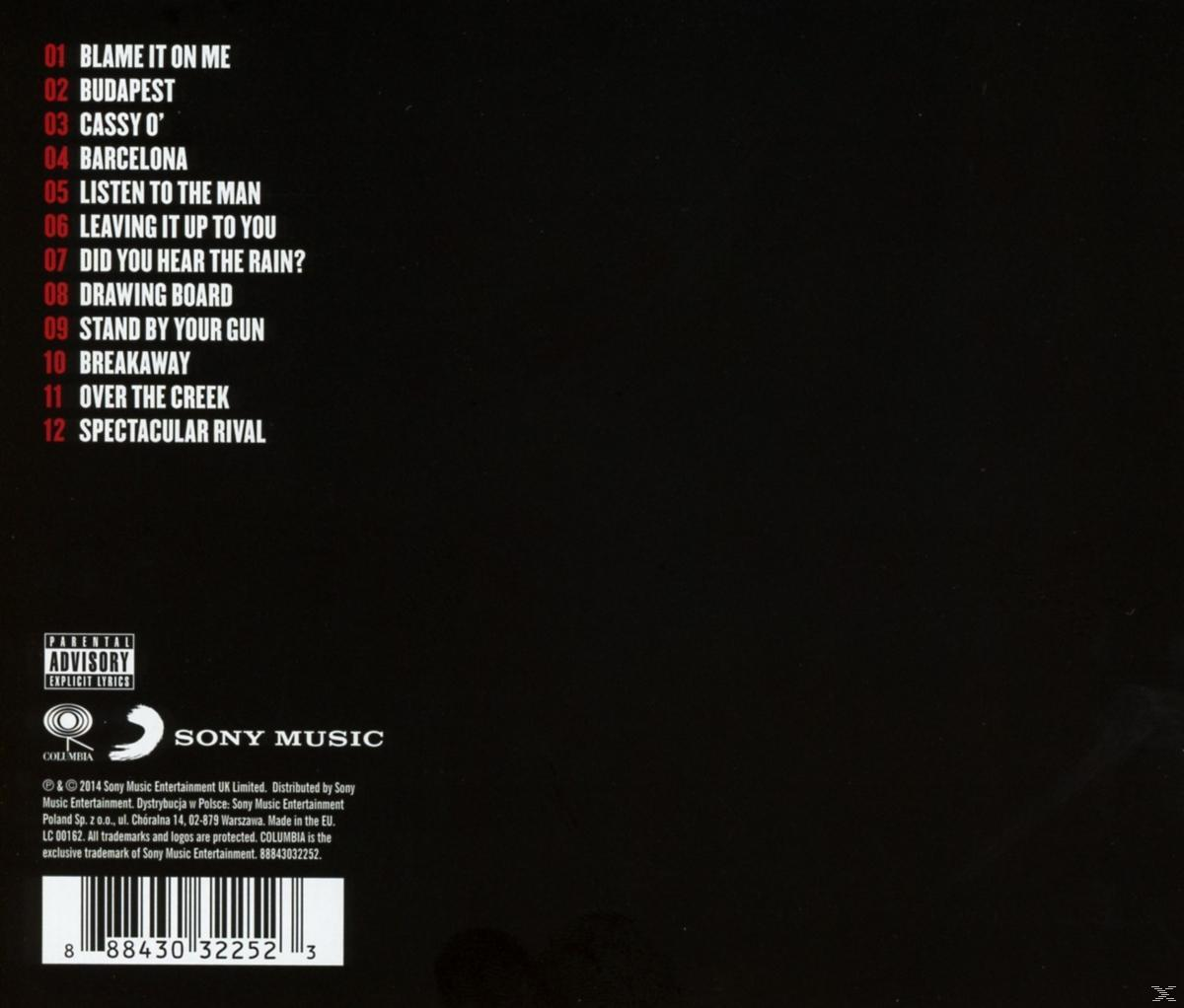 CD-Rückseite mit Titelliste, Parental Advisory und Sony Music Logo auf schwarzem Hintergrund.