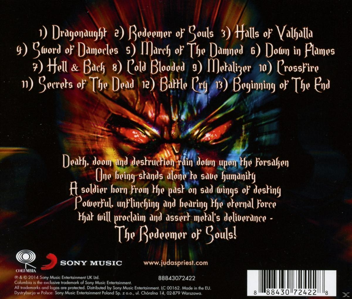 CD-Cover mit einem feurigen Bild eines dämonischen Gesichts und einer Liste von Songtiteln.