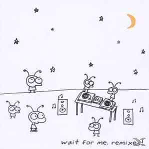 Cartoon-Stil-Bild: Ameisen mit DJ-Equipment unter einem Halbmond und Sternen. Text: 'wait for me. remix'.