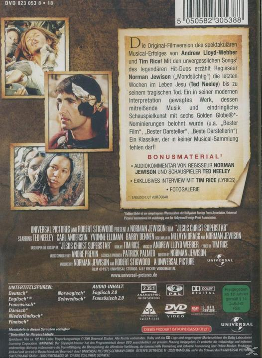 Rückseite einer DVD-Hülle mit Bildern eines Musicals und Text auf Deutsch.
