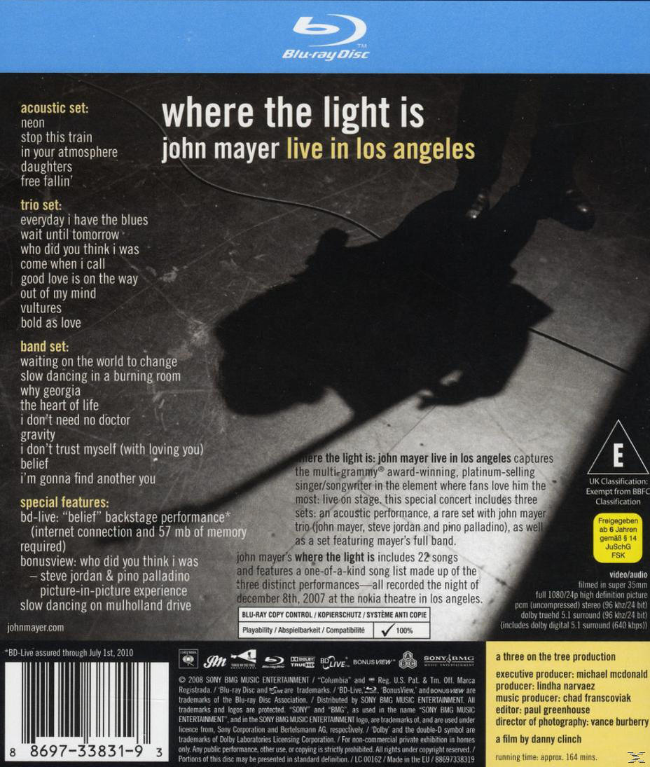 ANGELE John MAYER LIVE WHERE IN IS (Blu-ray) JOHN LIGHT - THE LOS Mayer - -