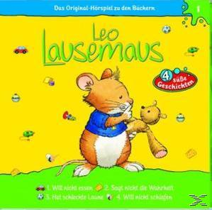 Leo Lausemaus CD-Cover. Eine Zeichentrickmaus mit Teddybär, gelber Hintergrund.