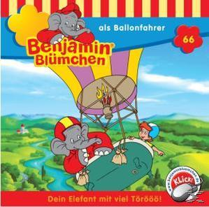Cartoonbild eines Elefanten in einem Heißluftballon mit einem Kind und einem Titel.