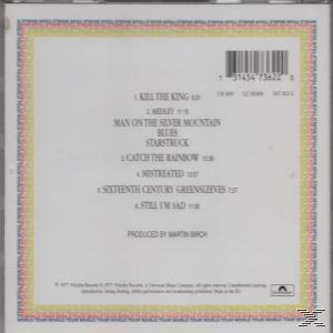 Album-Rückseite mit Titelliste und Credits, eingerahmt in einem gemusterten Rand. Titel: Rainbow, Künstler: Rainbow.