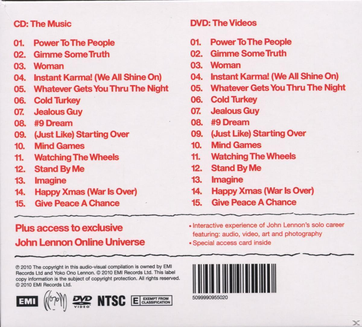 CD-Rückseite. CD- und DVD-Songtitel. Text: John Lennon, 'Give Peace A Chance'.
