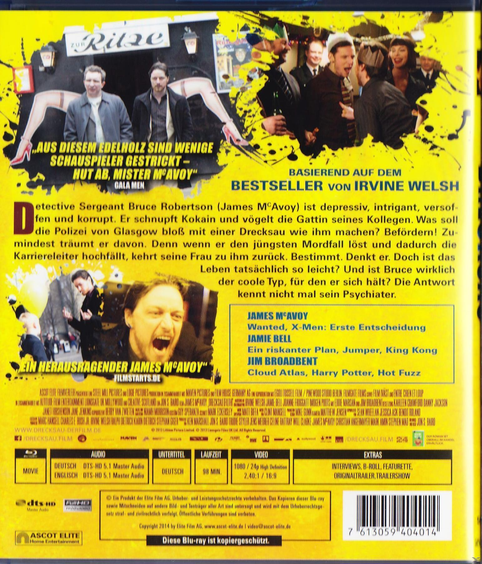 DVD-Cover mit James McAvoy, Text und anderen Schauspielern. Zeigt Frauenbeine und einen gelben Spritzer.
