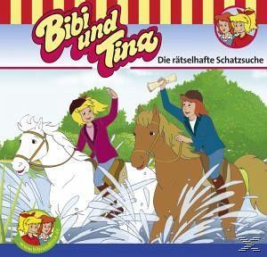Cartoon-Cover, zwei Mädchen auf Pferden, mit dem Titel „Bibi und Tina“. Zwei Mädchen auf Pferden, ein Waldhintergrund.
