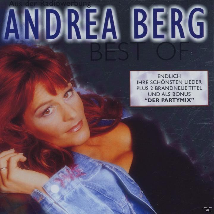 Albumcover mit Andrea Berg. Text: Andrea Berg, Best Of. Frauengesicht im Zentrum. Rotes Haar, blaue Jacke.