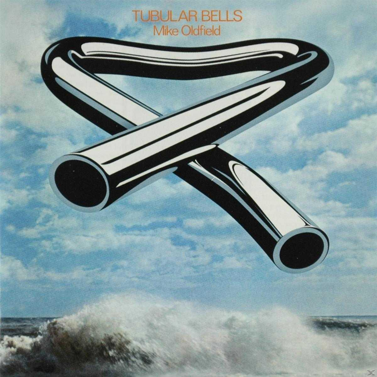 Albumcover: Tubular Bells mit silberner Glockenform über einer Meereslandschaft mit Wolkenhimmel.