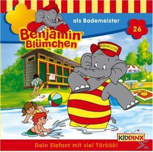 Benjamin Blümchen Cartoon-Cover: Ein Elefant in einer Schwimmbadkulisse.