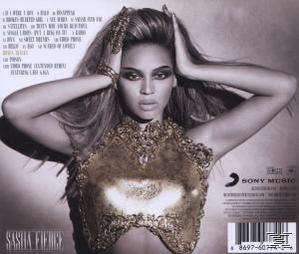 CD borító. Egy nő arany felsőben, a kezét a fején, szöveggel az oldalán. A cím: „Sasha Fierce”.
