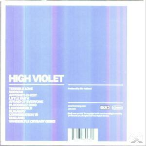 CD-Cover: High Violet. Songtitel auf blau-violett gestreiftem Hintergrund. Produziert von The National.