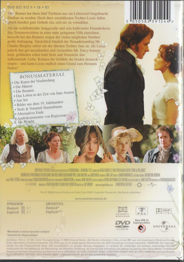 DVD-Cover von Stolz und Vorurteil, mit Keira Knightley und Matthew Macfadyen.