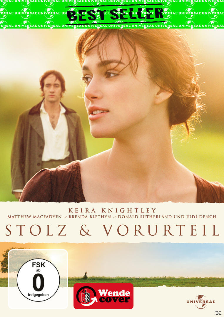 Filmplakat mit Keira Knightley. Mann im Hintergrund. Titel: Stolz & Vorurteil, deutsche Version.