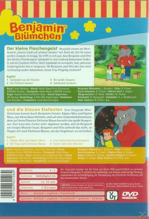 Rückseite einer DVD-Hülle mit Text über ein Kinderprogramm. Bilder von Zeichentrickfiguren werden gezeigt.
