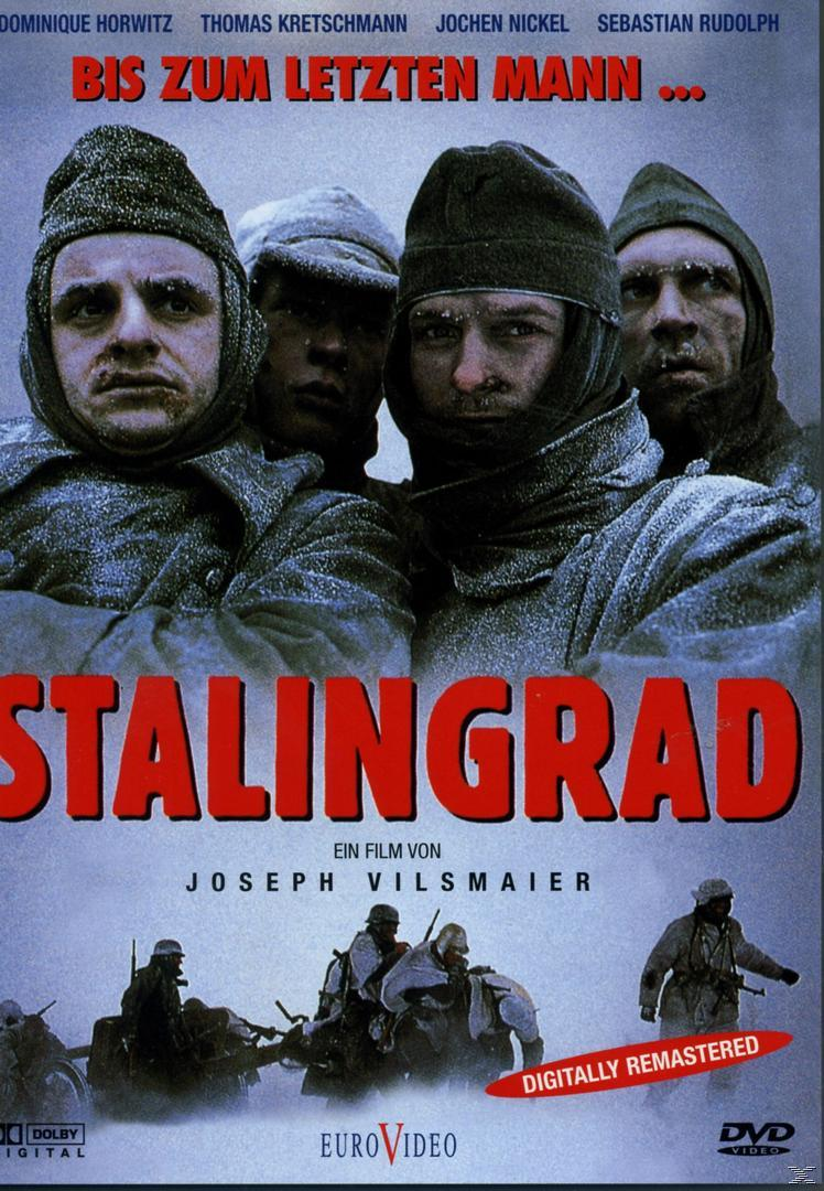 DVD-Cover von „Stalingrad“. Vier Männer in Winterkleidung, mit rotem Titel und deutschem Text.