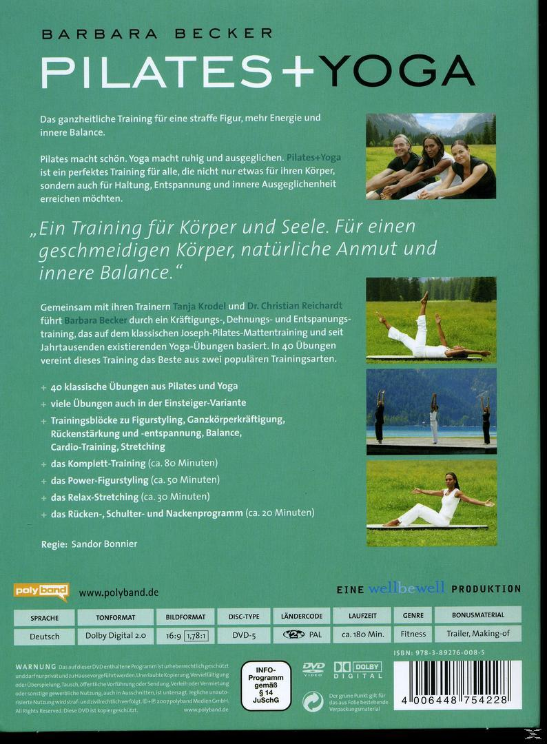 DVD-Cover mit dem Titel 'Pilates+Yoga' und Bildern zum Thema Fitness.