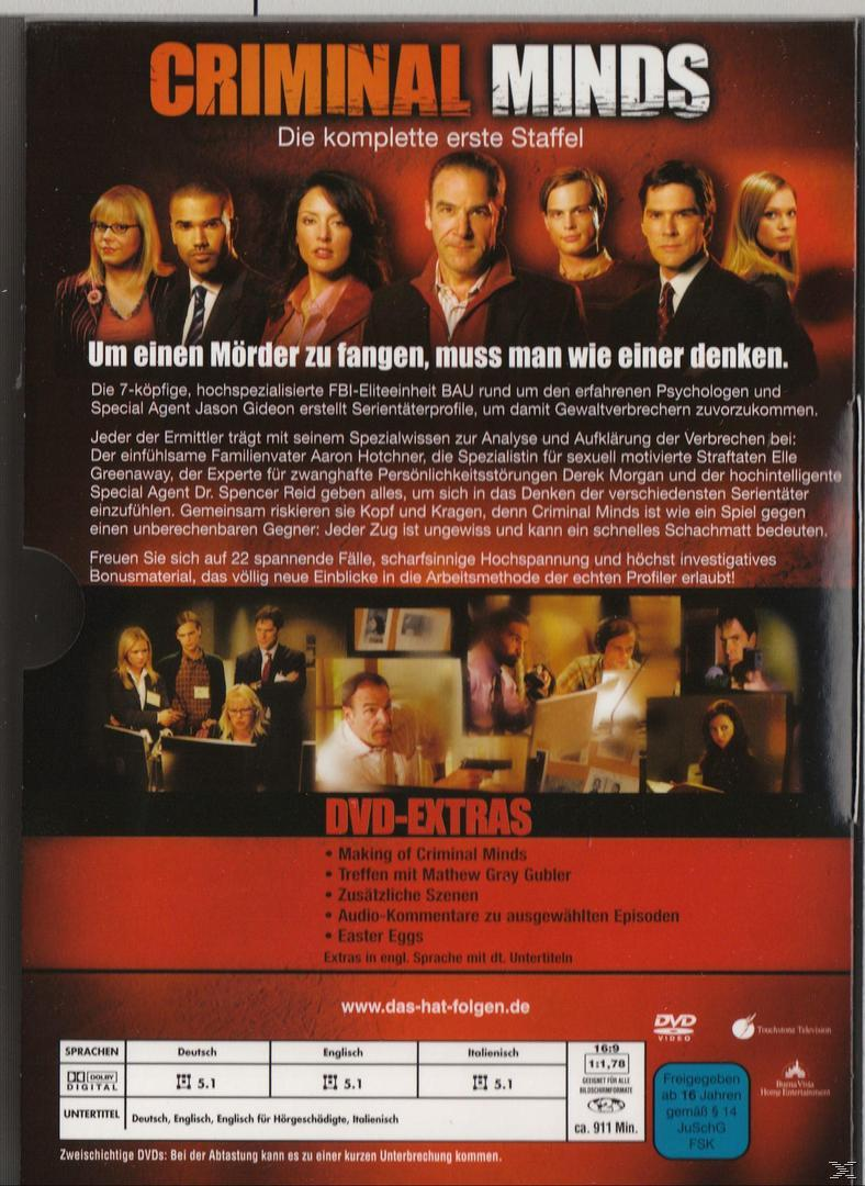 Criminal Minds DVD-Cover mit Cast-Fotos und Text auf Deutsch.