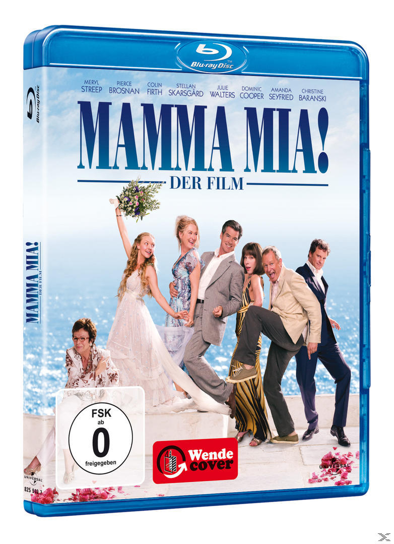 DVD-Cover, Besetzung von Mamma Mia! am Strand, Titel 'Mamma Mia! Der Film'.