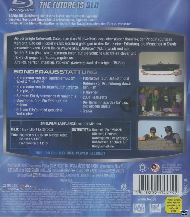 Rückseite einer Batman DVD-Hülle. Enthält Schauspieler und Details zu den Sonderfunktionen und Inhalten des Films.