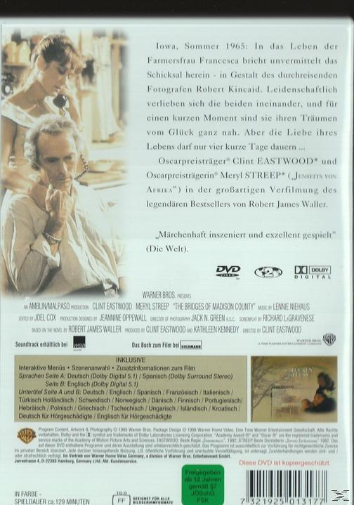 Filmcover für Die Brücken am Fluss mit Clint Eastwood und Meryl Streep.