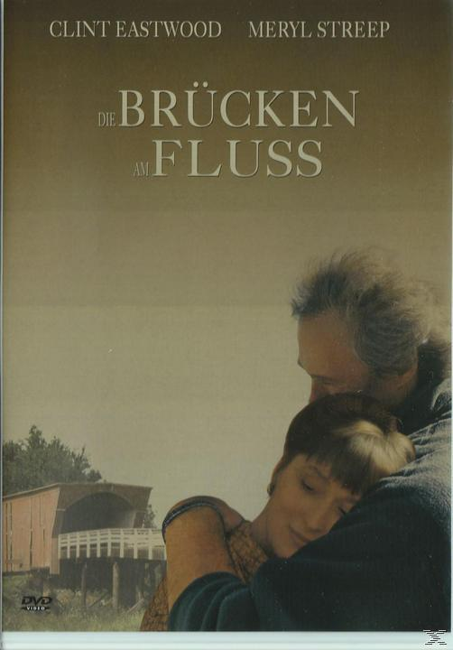 DVD-Cover von "Die Brücken am Fluss". Clint Eastwood und Meryl Streep umarmen sich. Eine Brücke ist sichtbar.