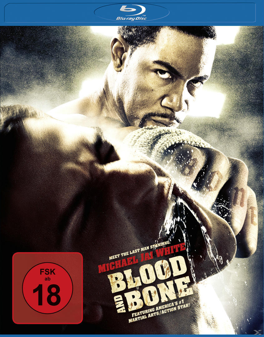 Film-Cover: 'Blood and Bone'. Ein Mann mit muskulösem Körperbau in Kampfpose. Der Titel ist in fetter Schrift.