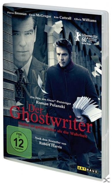 DVD-Hülle für den Film The Ghost Writer. Bild von zwei Männern, Text auf dem Cover.