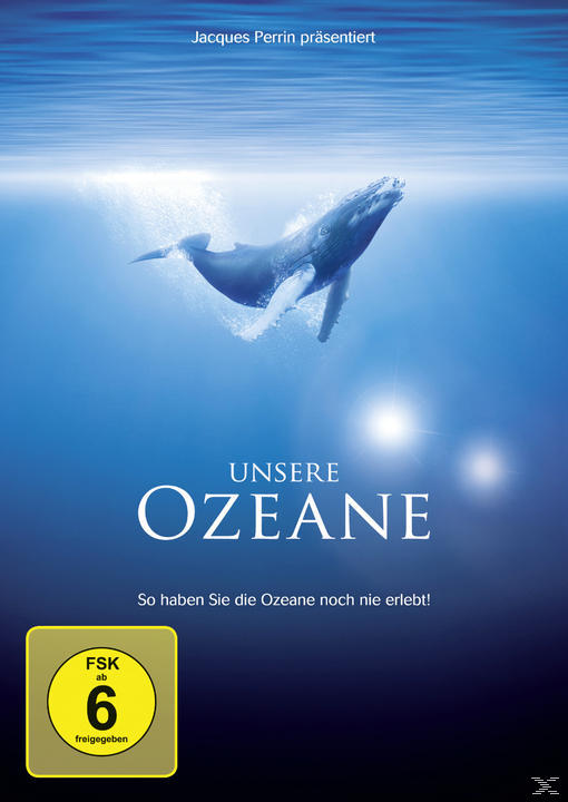 Blaue DVD-Hülle mit einem Wal unter Wasser, der Titel lautet 'UNSERE OZEANE'.