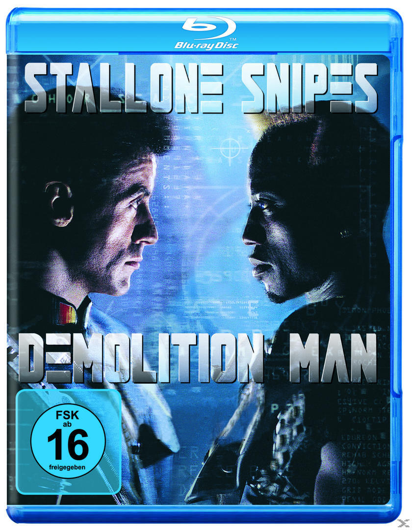 Demolition Man Blu-ray-Cover mit Stallone und Snipes, die sich gegenüberstehen.