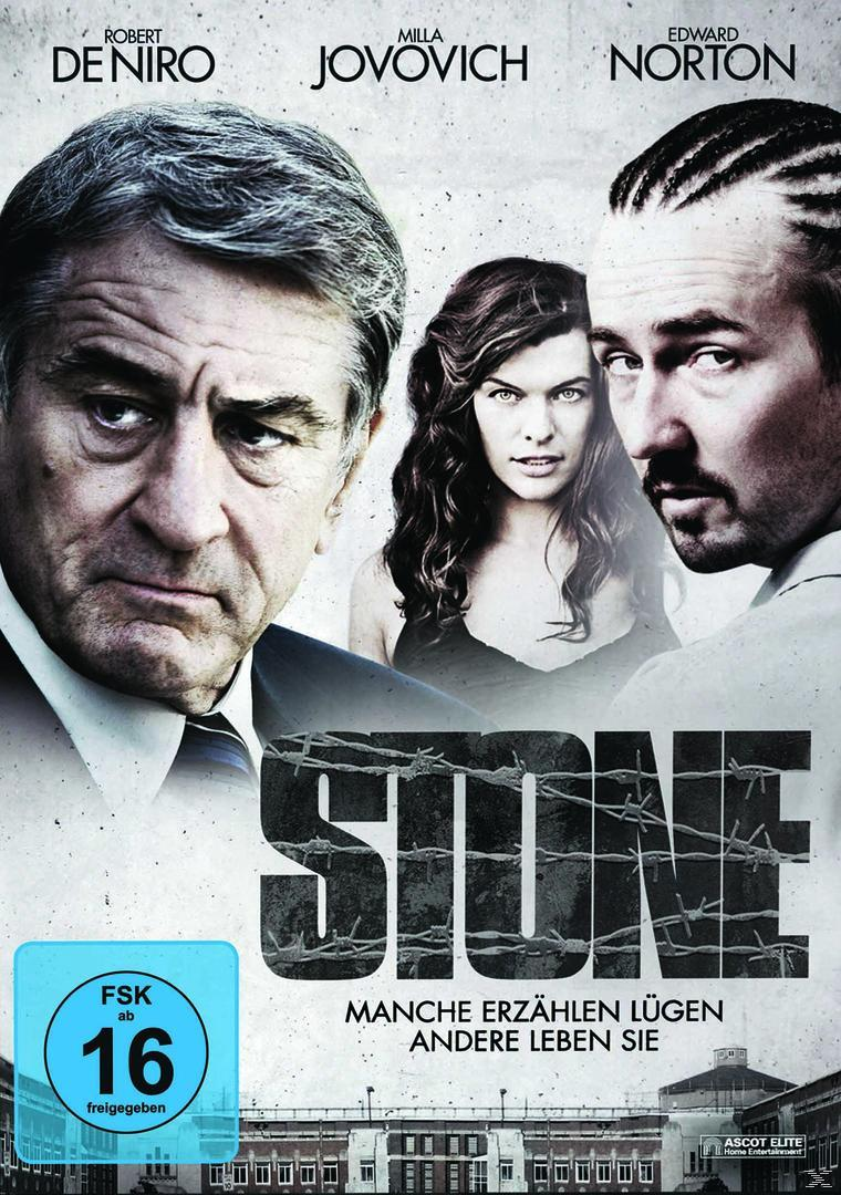 Filmposter für 'Stone' mit De Niro, Jovovich und Norton. Der Titel ist groß geschrieben.