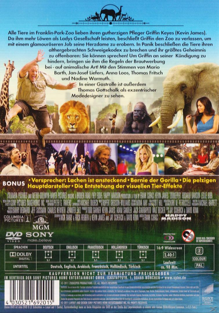 DVD-Cover mit einer Gruppe von Menschen und Tieren. Löwen, Elefanten, eine Giraffe und Text auf Deutsch.