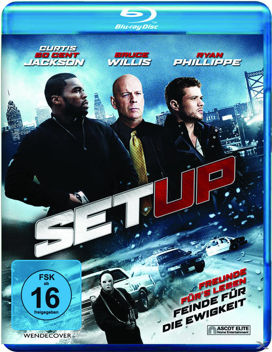Blu-ray-Disc-Cover mit Curtis Jackson, Bruce Willis und Ryan Phillippe, mit einer Verfolgungsjagd.
