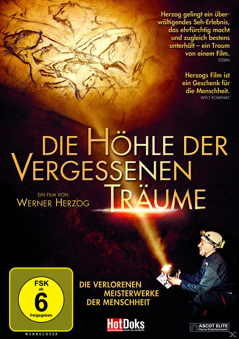 Filmplakat. Mann in einer Höhle, hält ein Licht. Text: Die Höhle der vergessenen Träume.