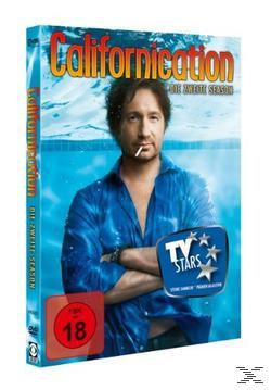 DVD-Cover für Californication, mit einem Mann in blauem Hemd mit Zigarette. TV Stars Logo.