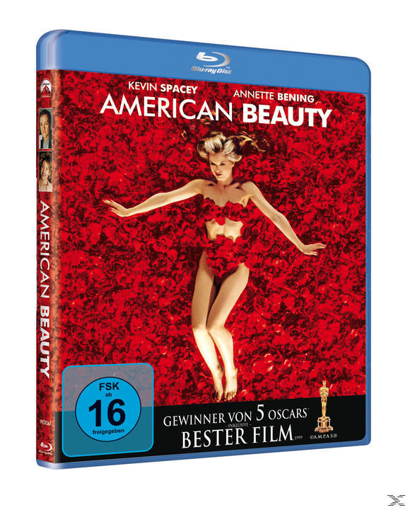 DVD-Cover mit einer Frau, die mit Rosen bedeckt ist. Der Titel lautet 'American Beauty'.