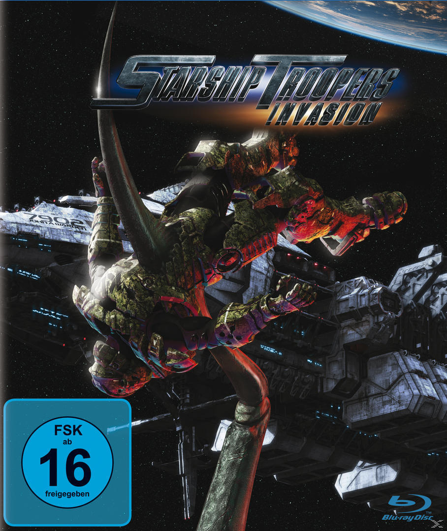 DVD-Cover, Starship Troopers: Invasion. Ein käferartiges Wesen im Weltraum, ein Raumschiff.