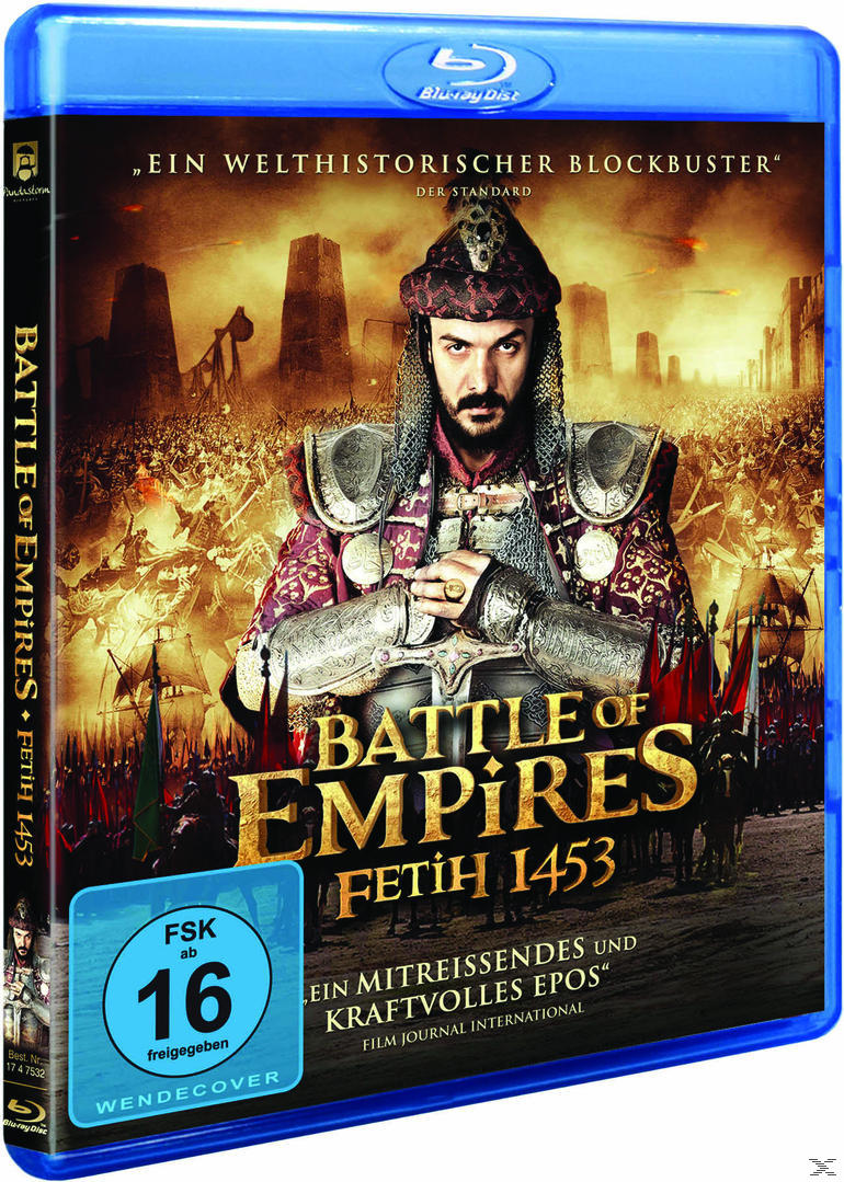 Filmcover: Ein Mann in Rüstung steht, eine Kampfszene im Hintergrund, Titel 'Battle of Empires'.