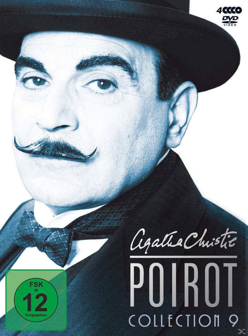 DVD-Cover, Poirot, Mann mit Schnurrbart. Titel und Charaktername in weißem Text.