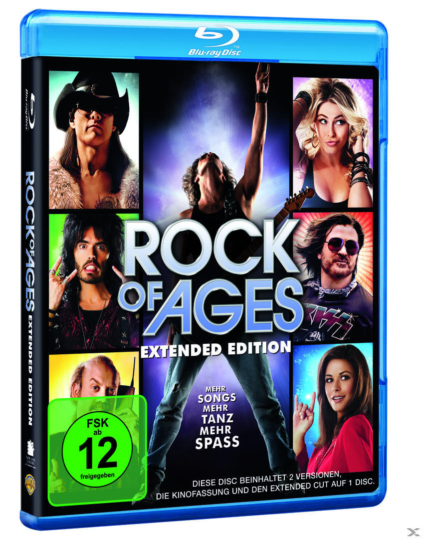 Rock of Ages DVD-Cover mit Schauspielern und Text. Blaue Hülle.