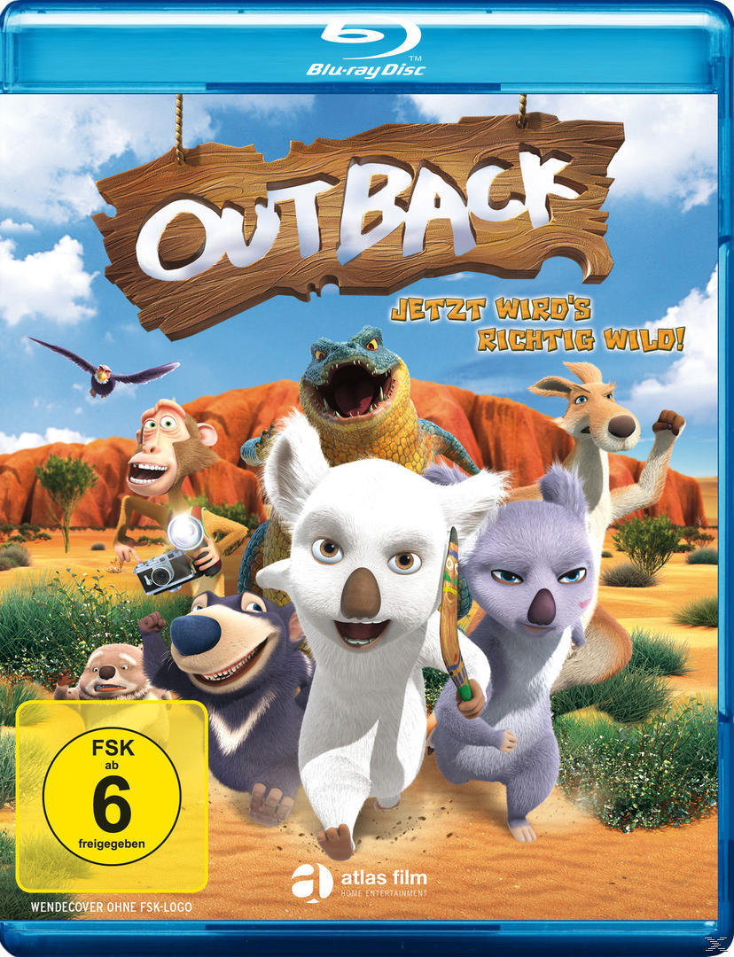 DVD-Cover: Animierter Koala, Känguru und andere Tiere aus 'Outback'.