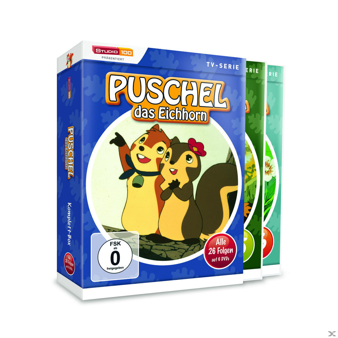 DVD-Box-Set mit Cartoon-Eichhörnchen vorne und zwei weiteren Boxen im Hintergrund.