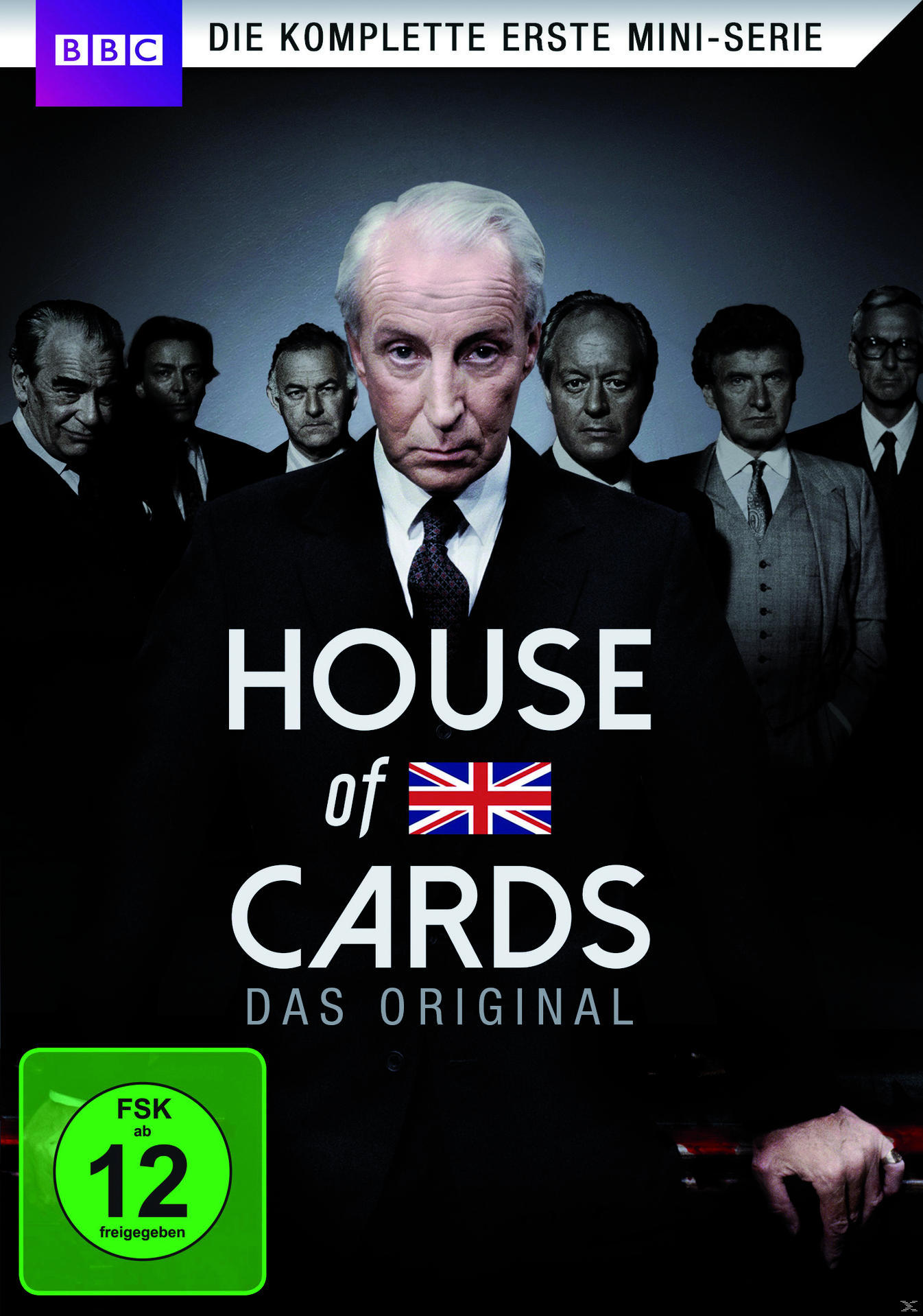 DVD-Cover von 'House of Cards' mit einem Mann im Anzug und einer Gruppe von Leuten.