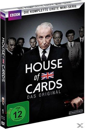 DVD-Cover von 'House of Cards' mit einer Gruppe Männern in Anzügen. Mit dem BBC-Logo.