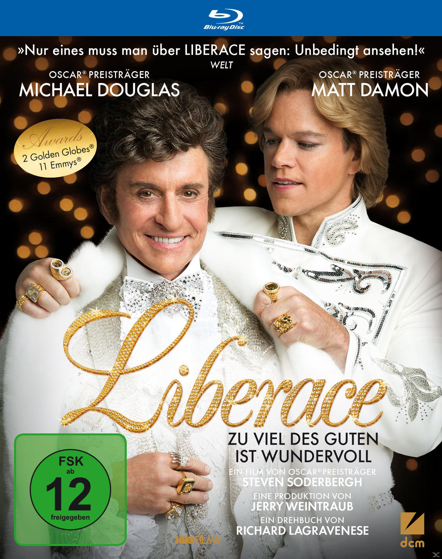 Filmcover mit Michael Douglas und Matt Damon. Sie sind in auffälliger Kleidung. FSK 12-Rating ist sichtbar.