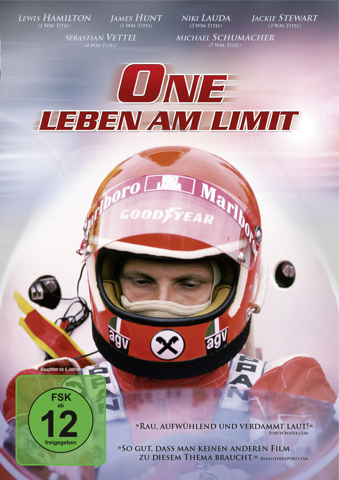 Filmcover: Ein Mann mit Rennhelm. Der Titel lautet 'One: Leben am Limit'. FSK 12 Logo ist zu sehen.