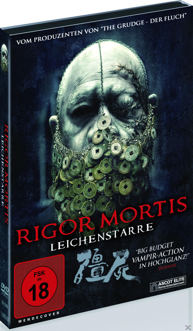 DVD-Cover: Der Filmtitel lautet Rigor Mortis. Ein Mann mit Münzen um sein Gesicht ist auf dem Cover zu sehen.